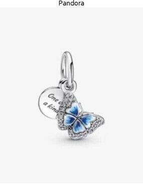 Pandora Blue Enamel Butterfly Charm with Silver Accents